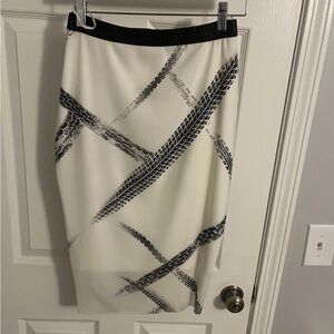 Bec & Bridge White/ Black Patterned Stretch Pencil Skirt, 6